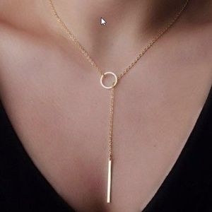 NEW long/choker statement necklace, gold, bar jewelry